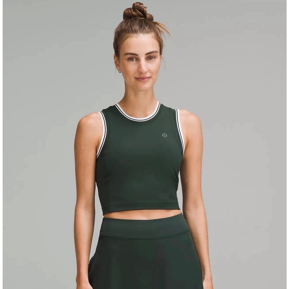 Lululemon Green Varsity Scoop Neck Cropped Performance Tank Top 10 Preppy Tennis